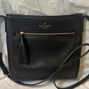 Kate Spade Black Leather Crossbody Bag with Tassel